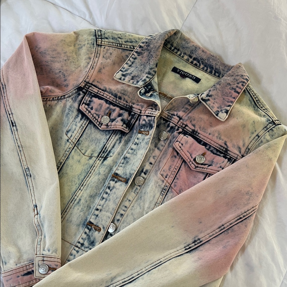 Vigoss Pastel Tie-Dye Denim Jacket - Pink & Cream Hues size small